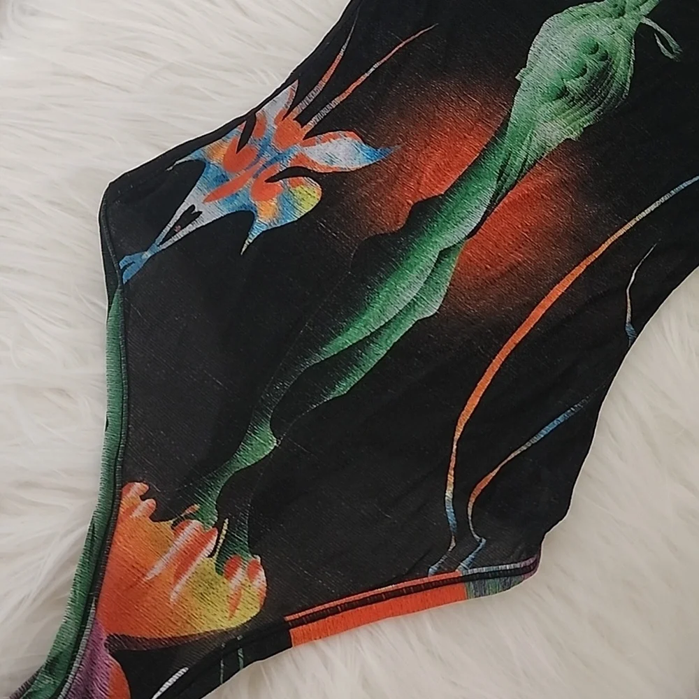 🩱💚🪭✨️SKIMS Summer Mesh Sheer Graphic Floral High-Cut Bodysuit XS BNWT🏷 - Picture 7 of 12